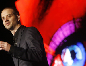 Barnaby Jack demonstrates an attack on two automated teller machines during the Black Hat technology conference in Las Vegas on July 28, 2010.