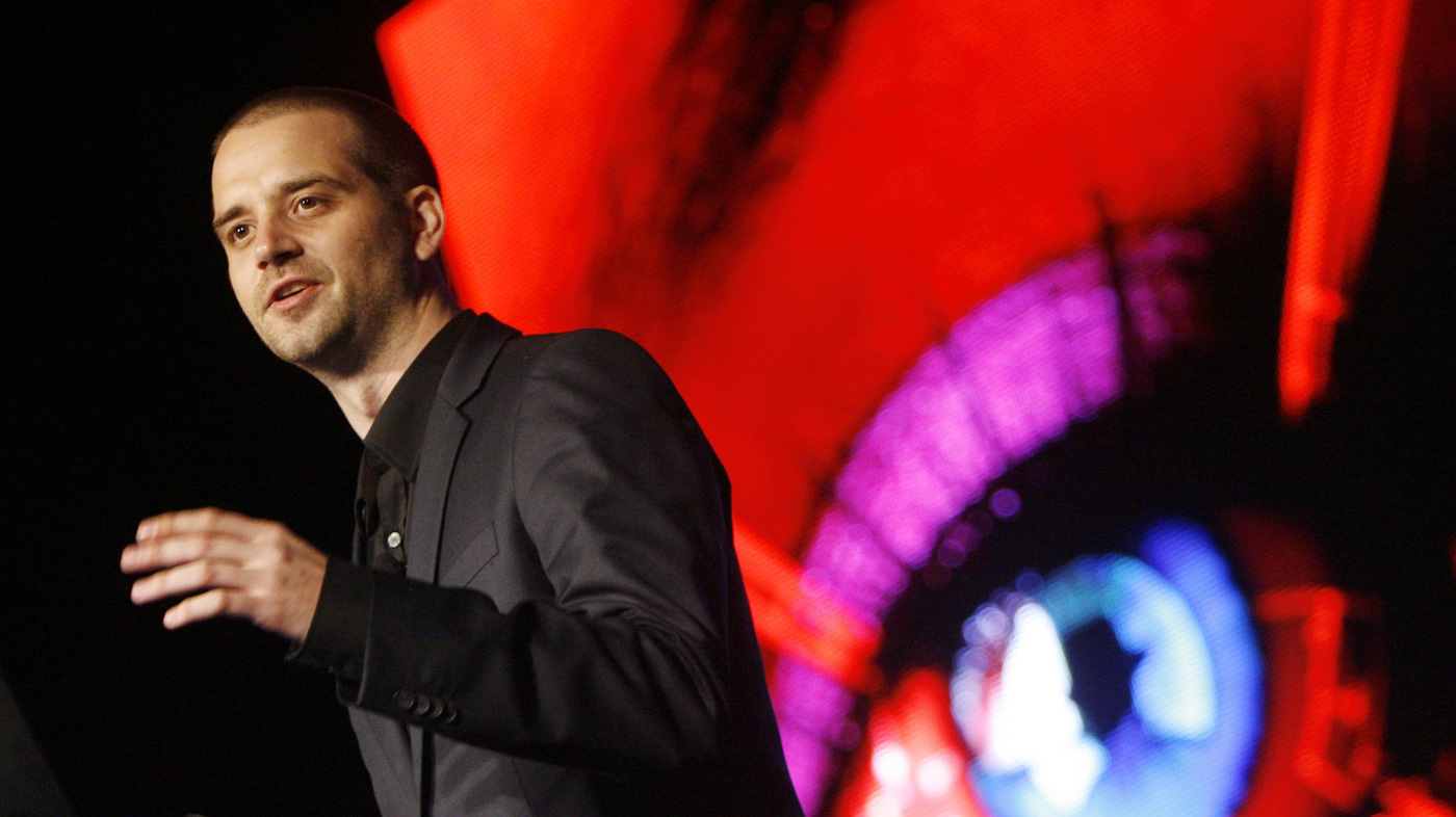 Barnaby Jack demonstrates an attack on two automated teller machines during the Black Hat technology conference in Las Vegas on July 28, 2010.