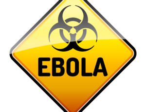 Ebola Biohazard virus danger sign with reflect and shadow on whi