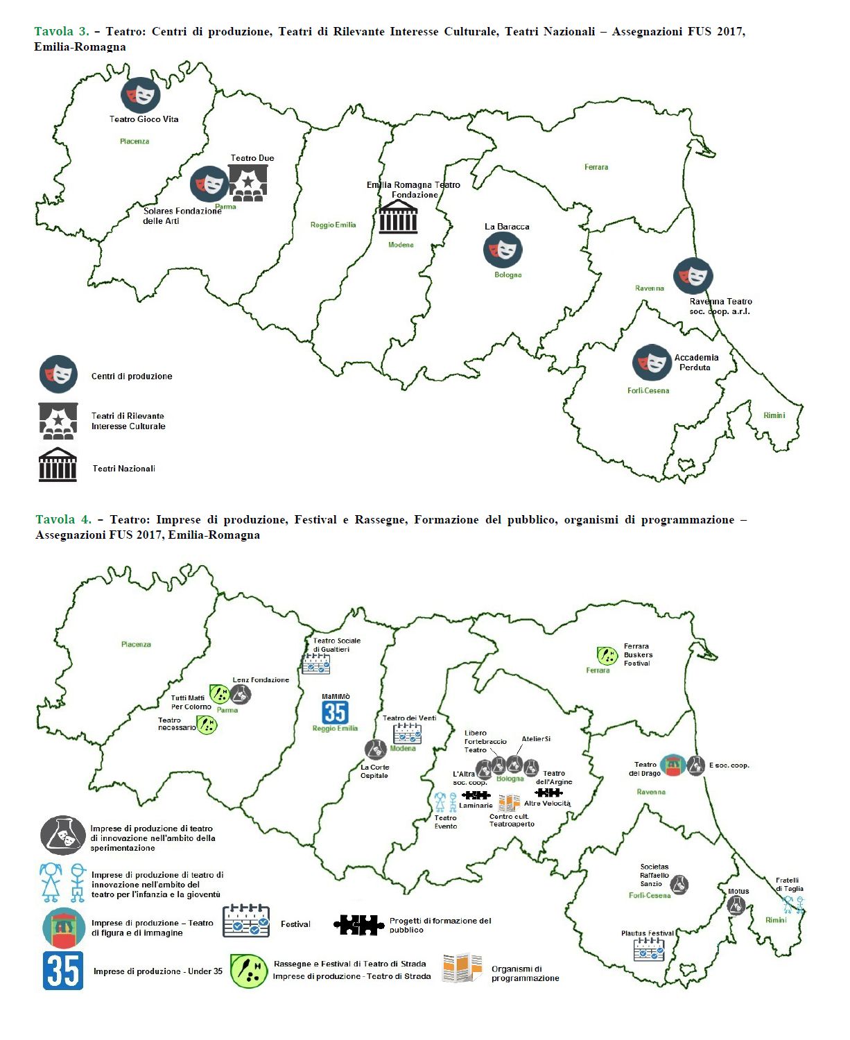 Emilia-Romagna: assegnatari FUS teatro anno 2017. Fonte www.regione.emilia-romagna.it