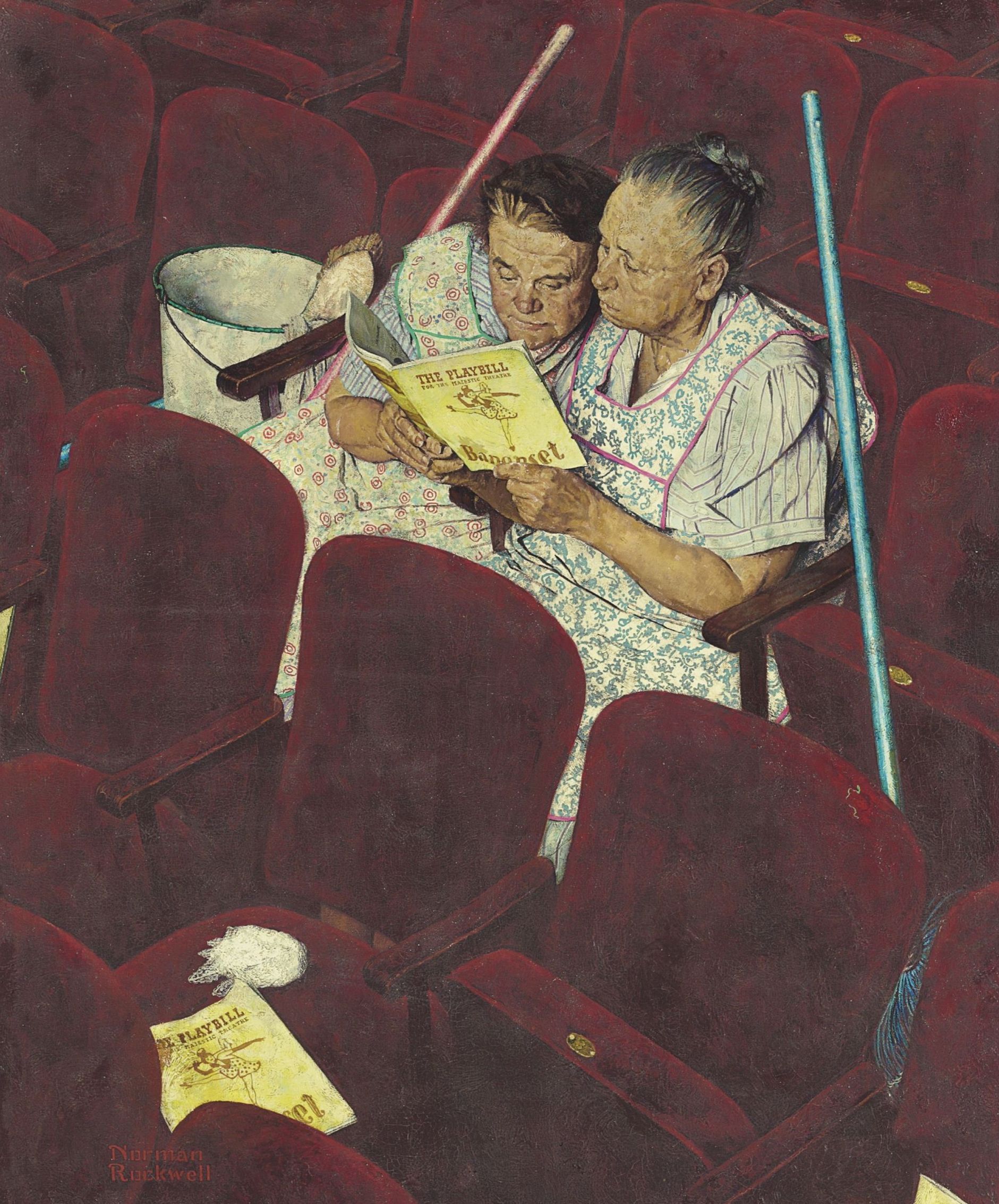 Norman Rockwell Charwomen in Theater (1946), dettaglio. ©SEPS_Curtis Publishing, Indianapolis, IN